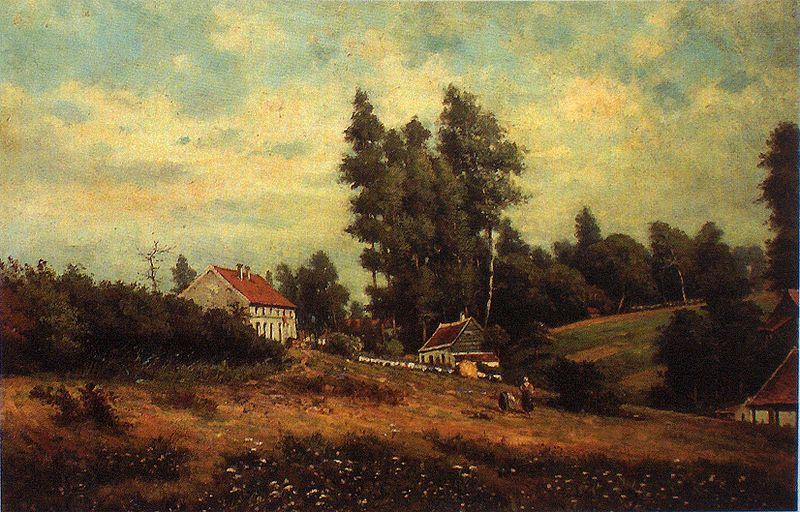 Theodore Fourmois Landscape with farms oil painting picture